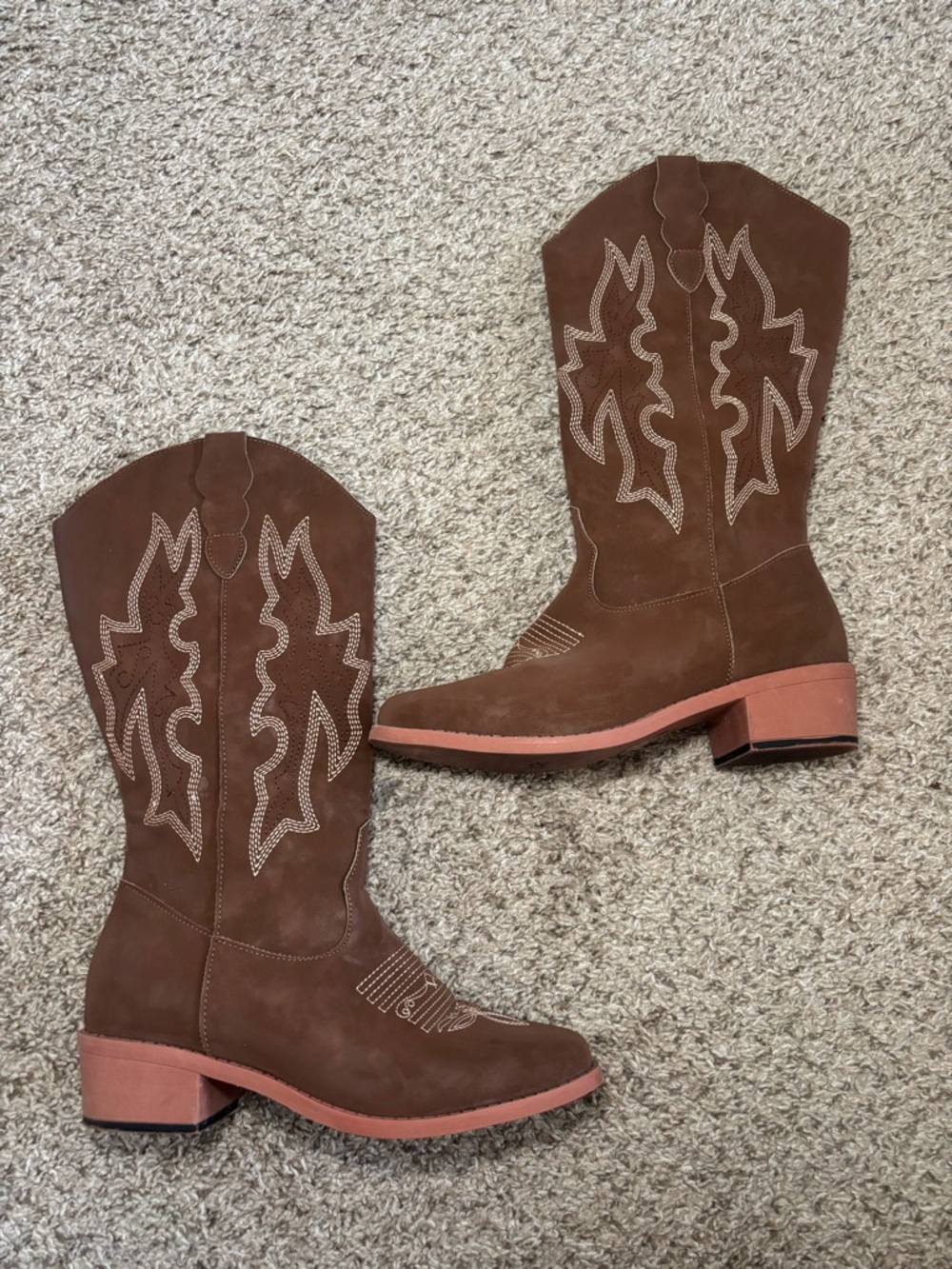 Brown Suede Western Heeled Boots with Embroidered Shaft